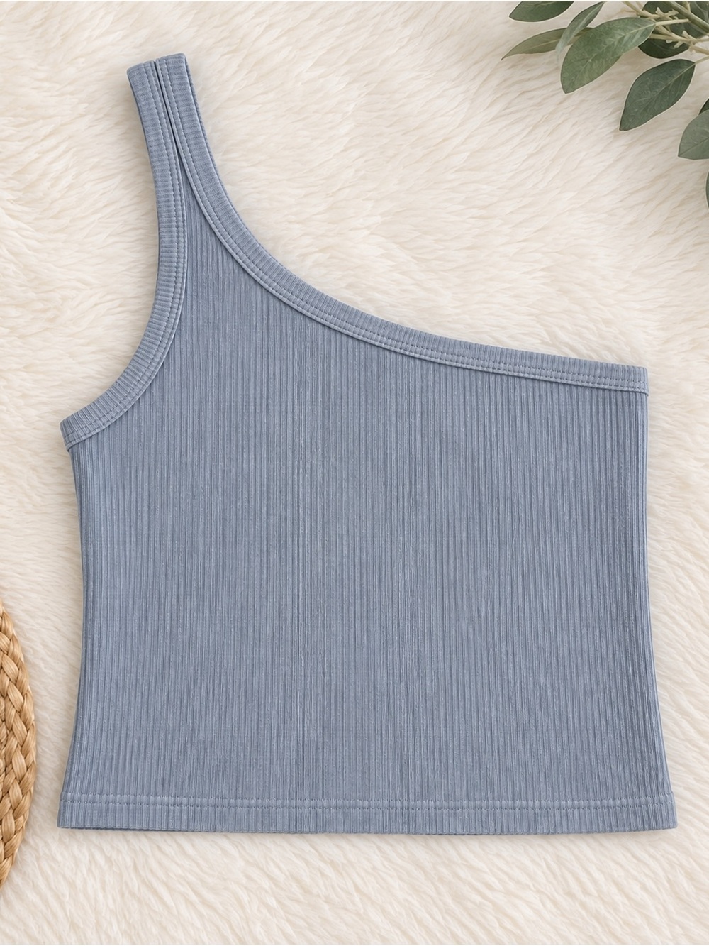 Nikibiki Asymmetrical Ribbed blue crop Top s